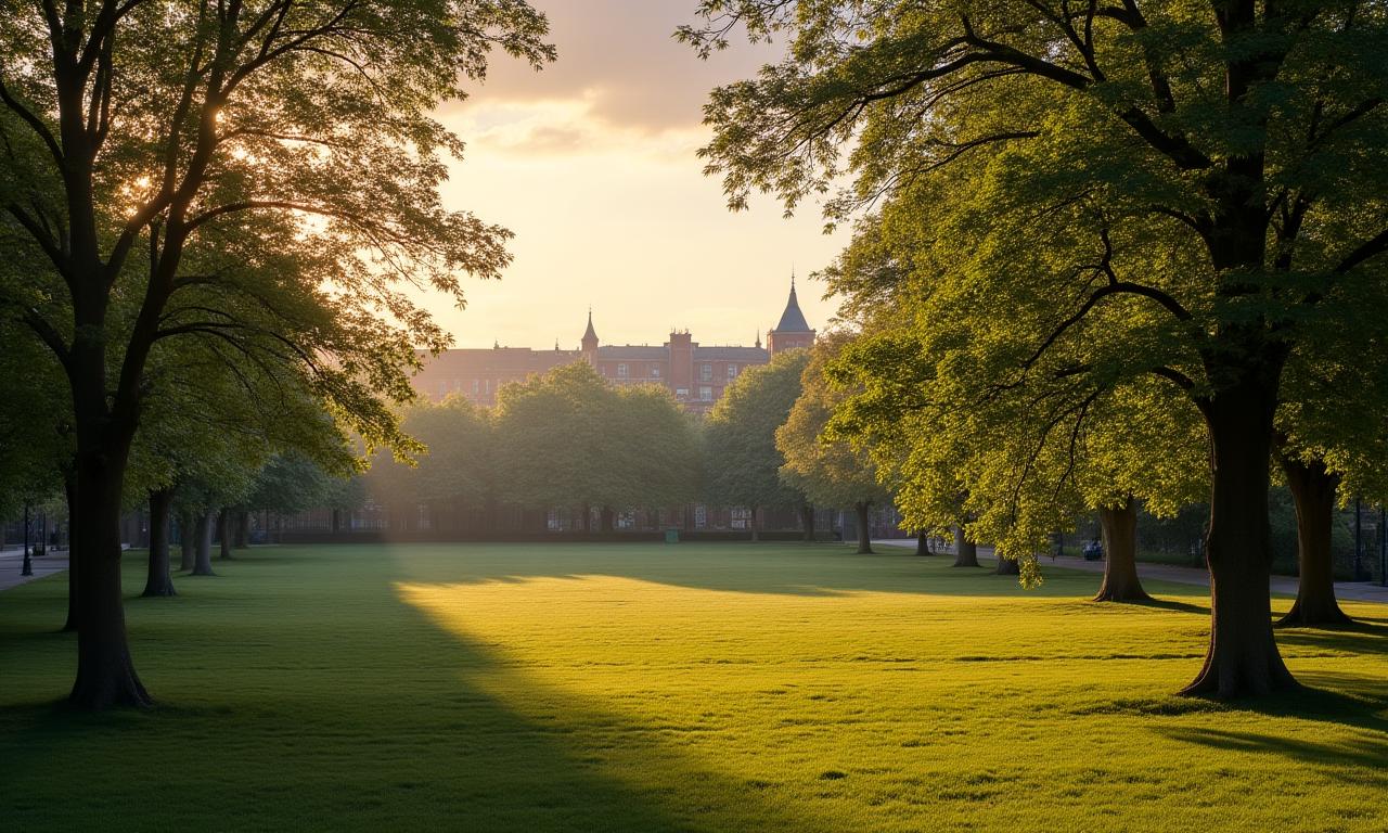 A calm, serene view of Merrion Square in Dublin, conveying peace.